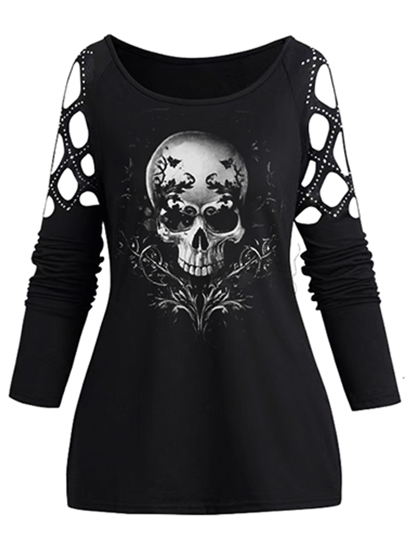 Dark Style Skull Hot Diamond Long Sleeve T-shirt Shorts Suit