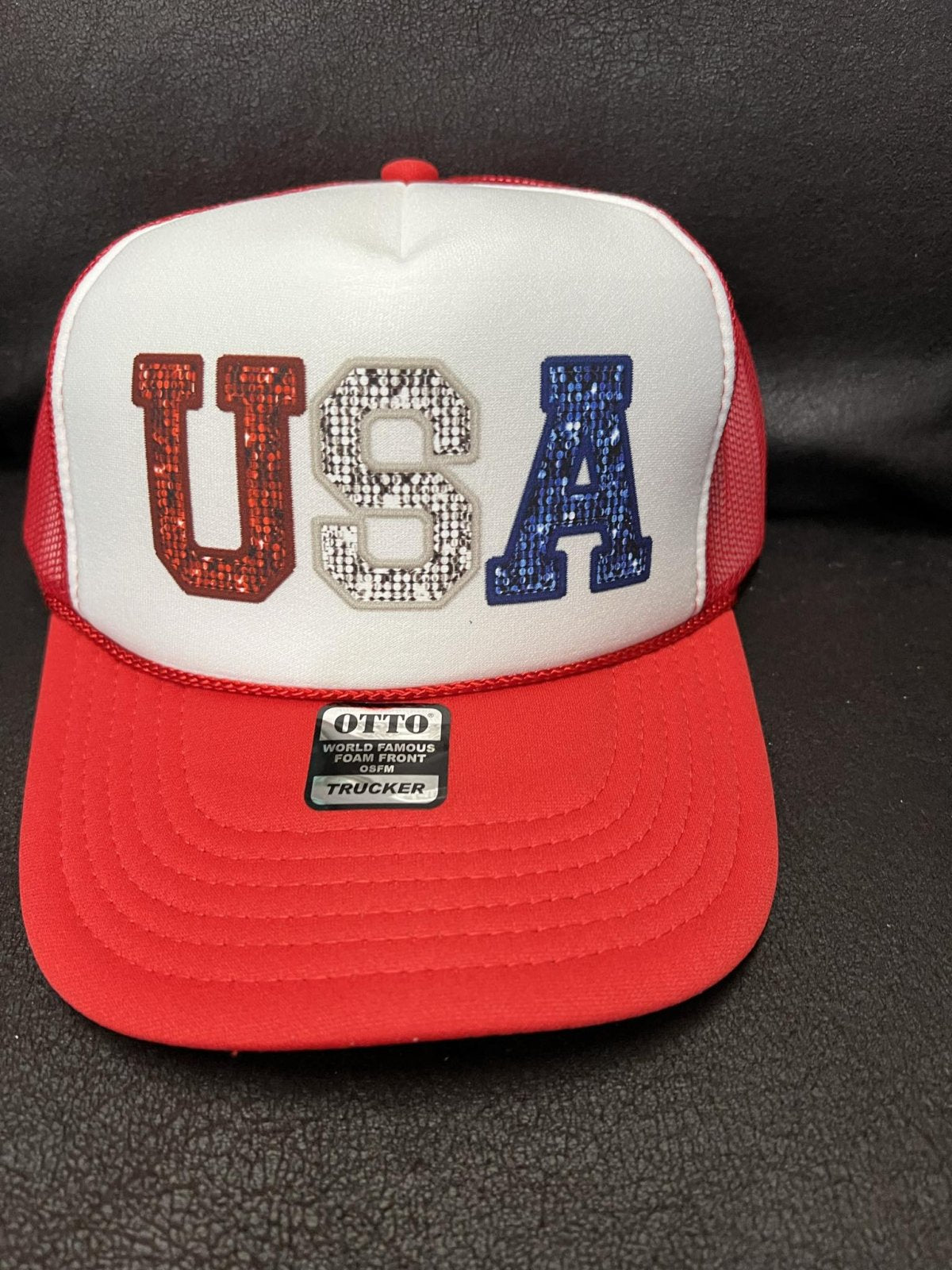 USA SEQUIN - RED WHITE FOAM HAT