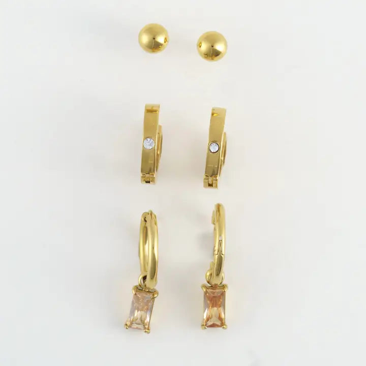 CZ Charm Hoop Trio Earrings Narelle Waterproof Jewelry