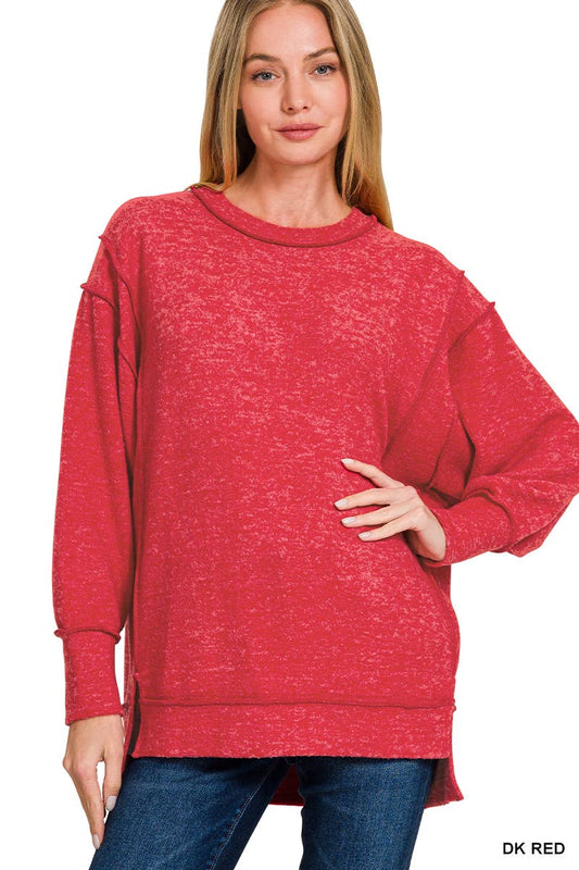 Brushed Melange Hacci Exposed Seam Sweater W/ Side