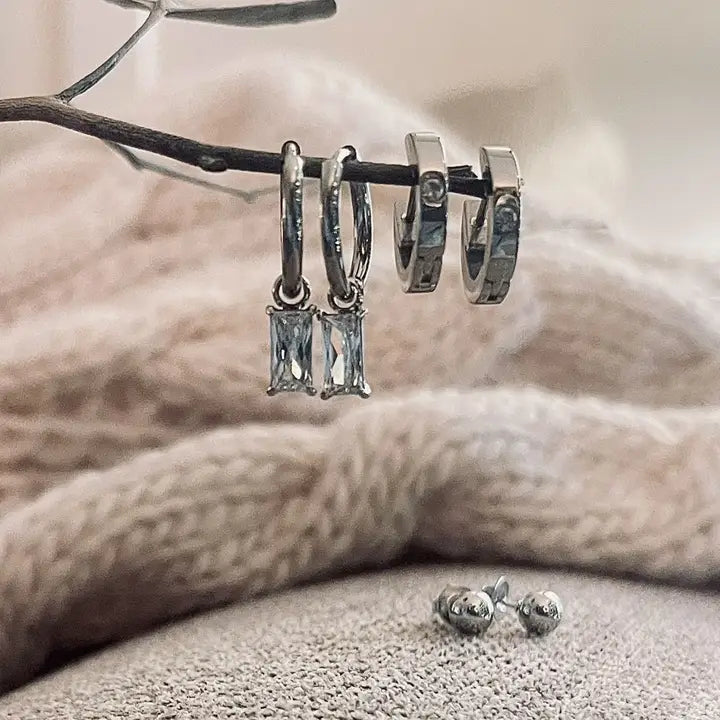 CZ Charm Hoop Trio Earrings Narelle Waterproof Jewelry