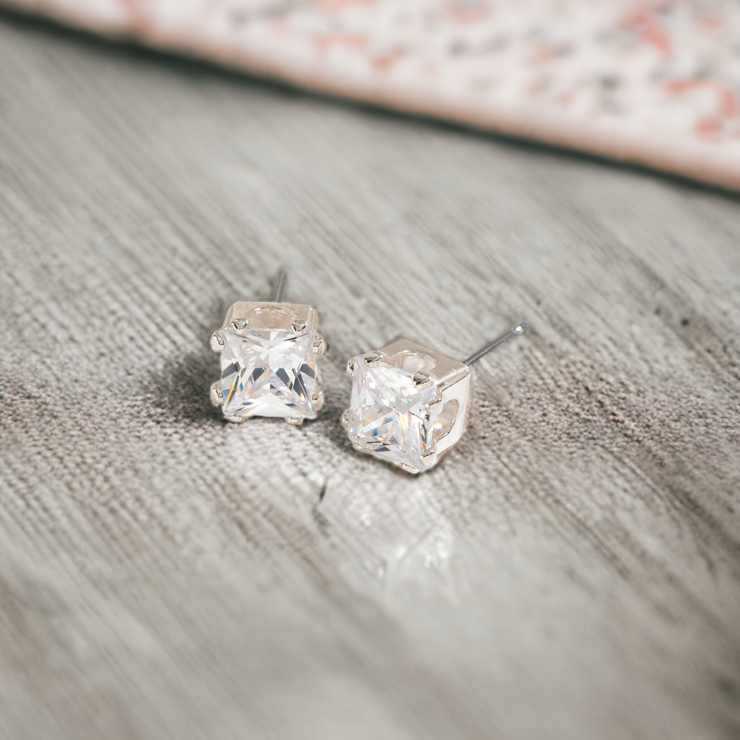 6mm Large Square Cubic Zirconia Ear Sense Stud Earrings