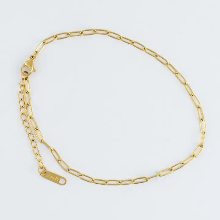 Dainty Paper Clip Chain Anklet Gold L" 8 1/2 Narelle Waterproof Jewelry