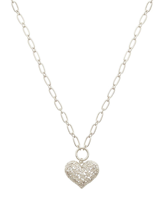 Chunky 3D Filigree Heart Pendant Chain Necklace
