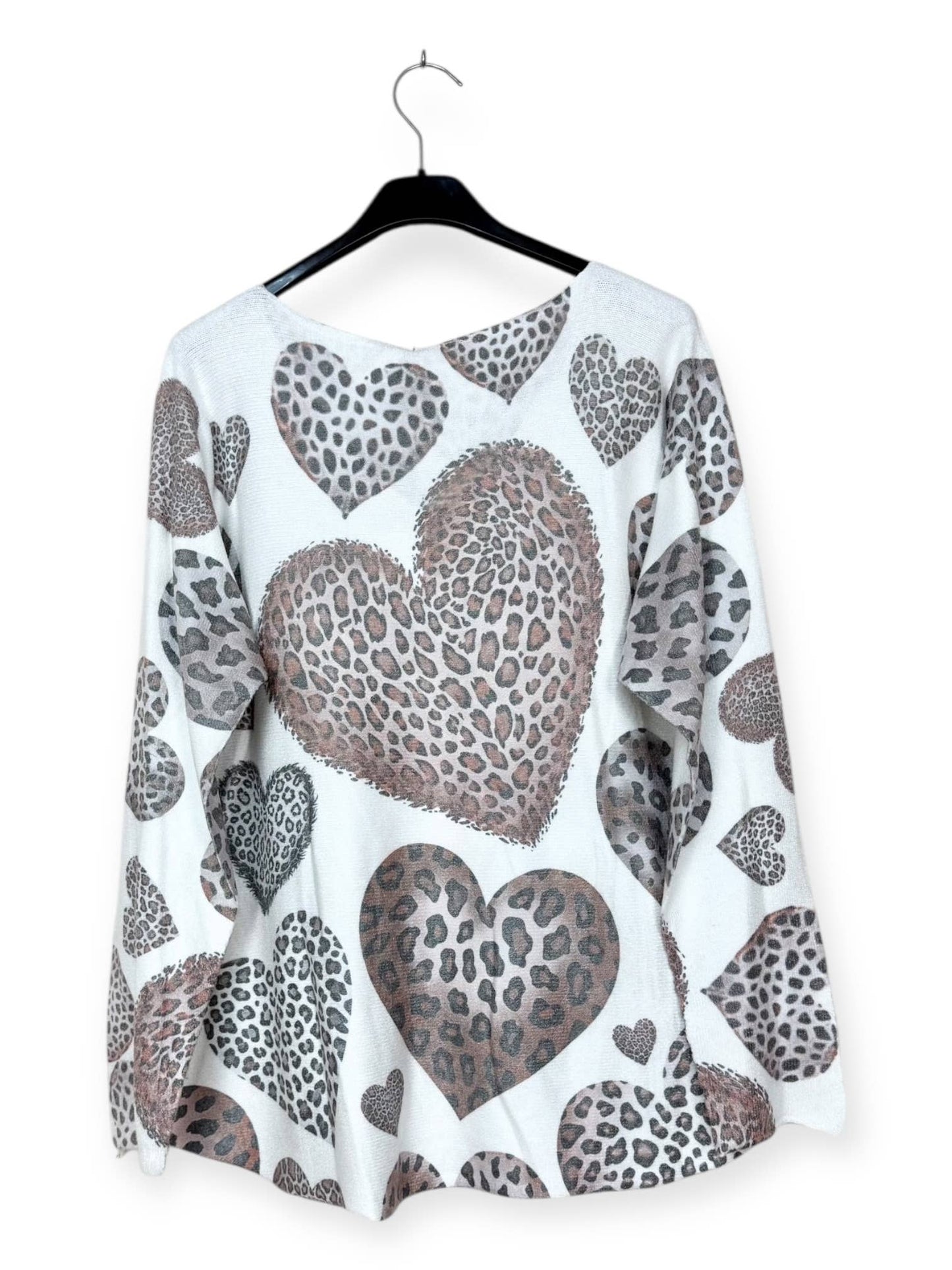 Leopard Hearts V-neck sweater with pattern, long sleeve