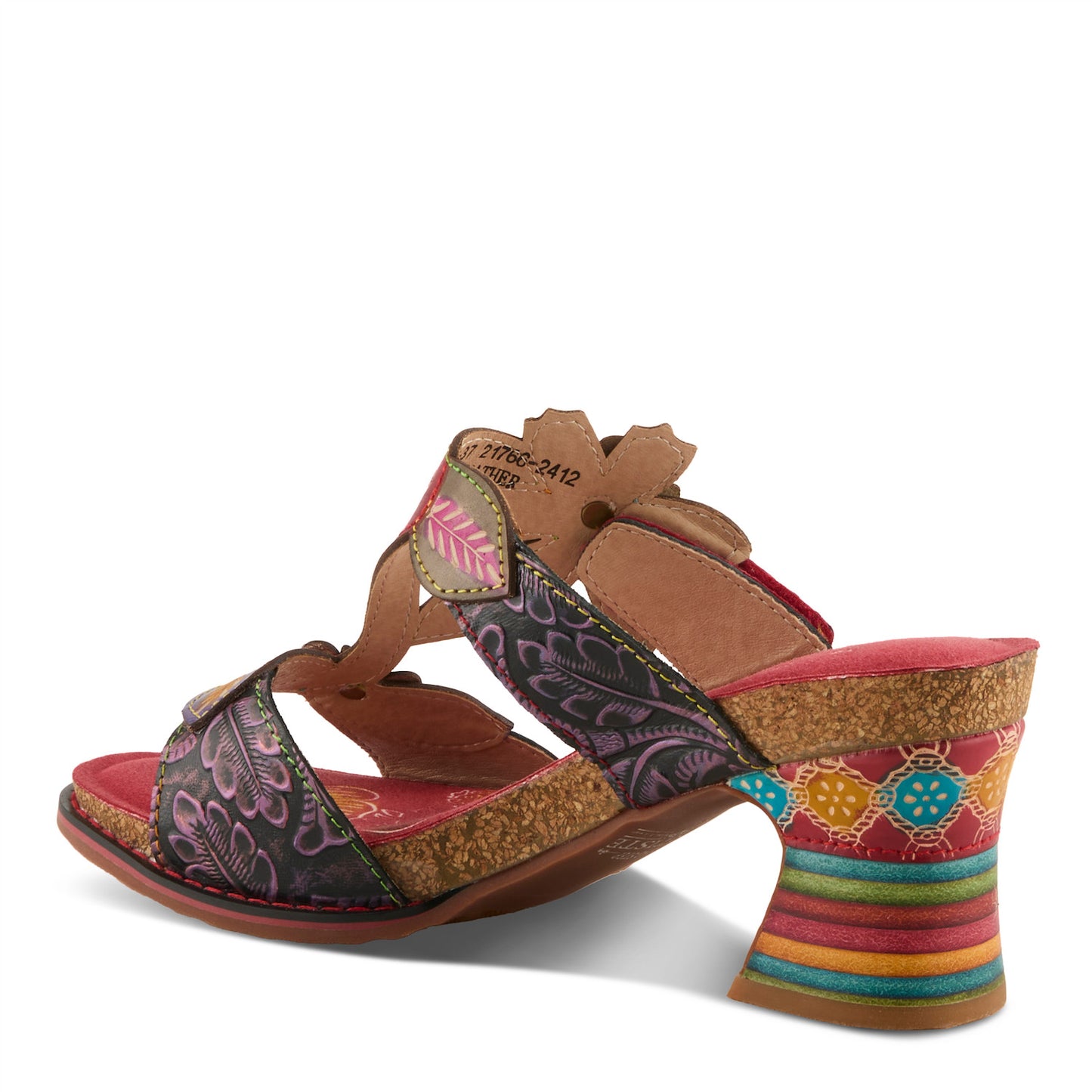 ROSSIE Red Multi Rainbow Heel Floral Sandal by L`ARTISTE
