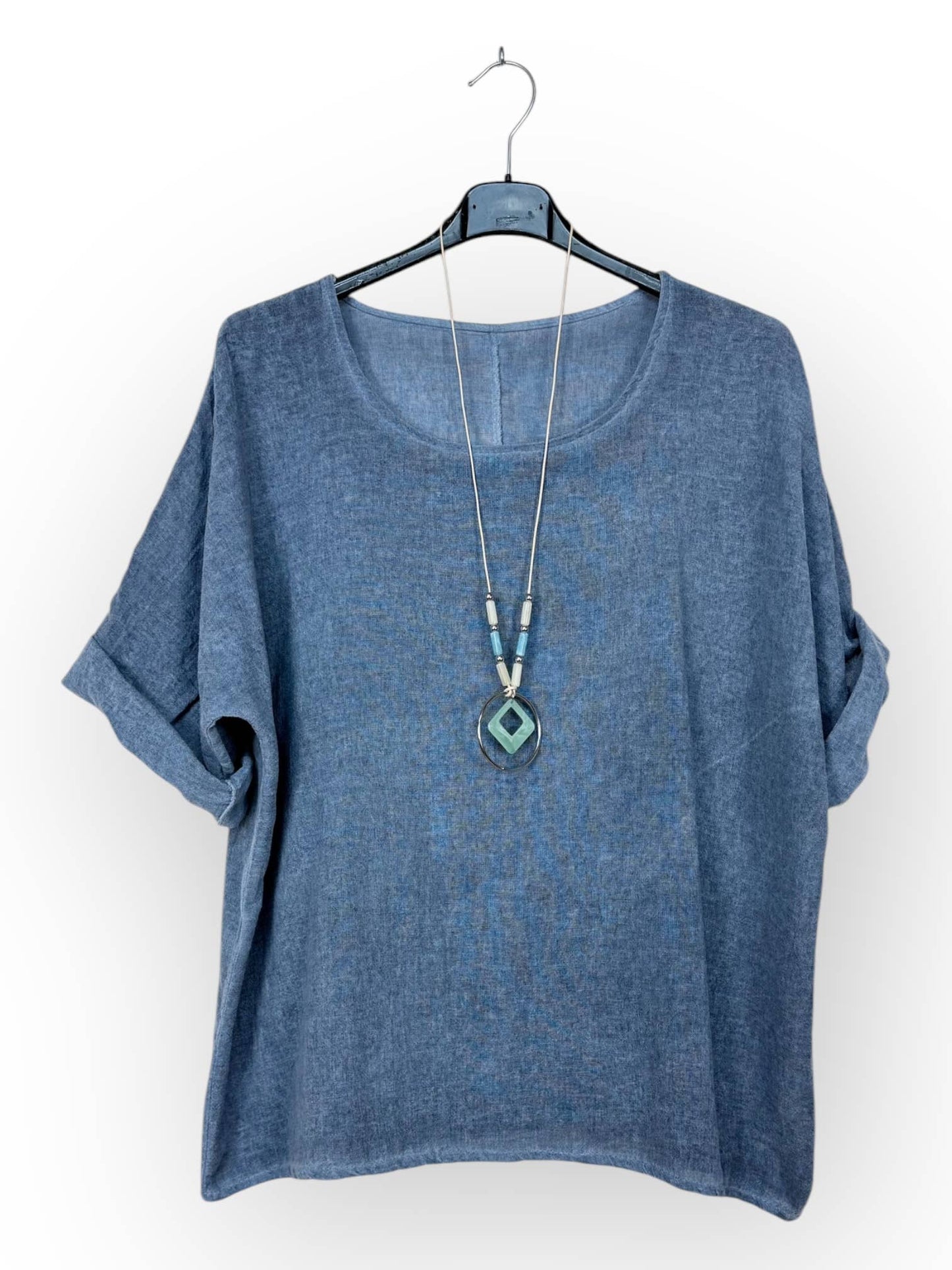 Washed cotton top with necklace Made in Italy