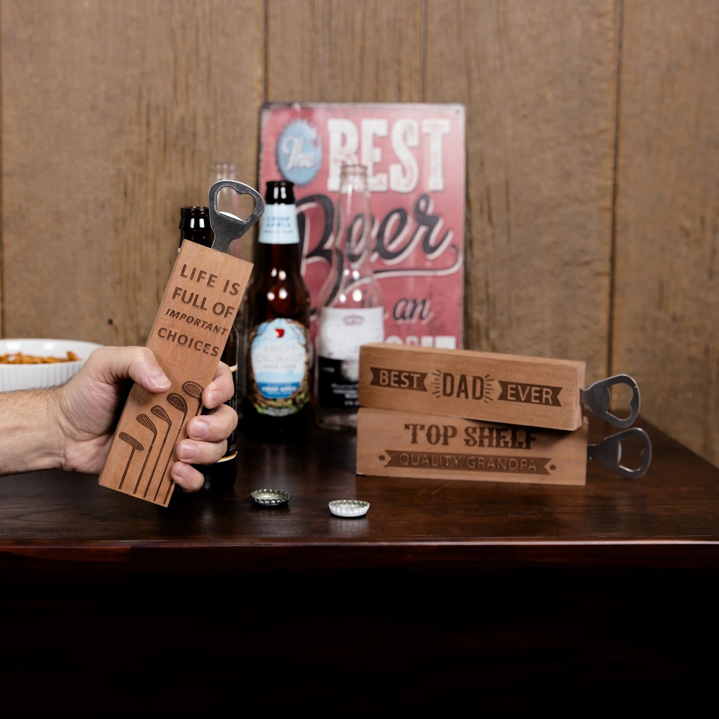 Top Shelf Grandpa - 2" x 7" Wooden Bottle Opener