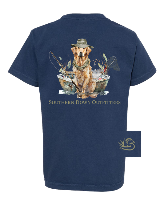 Dog in Boat Youth Southern Down Outfitters Short Sleeve Tee
