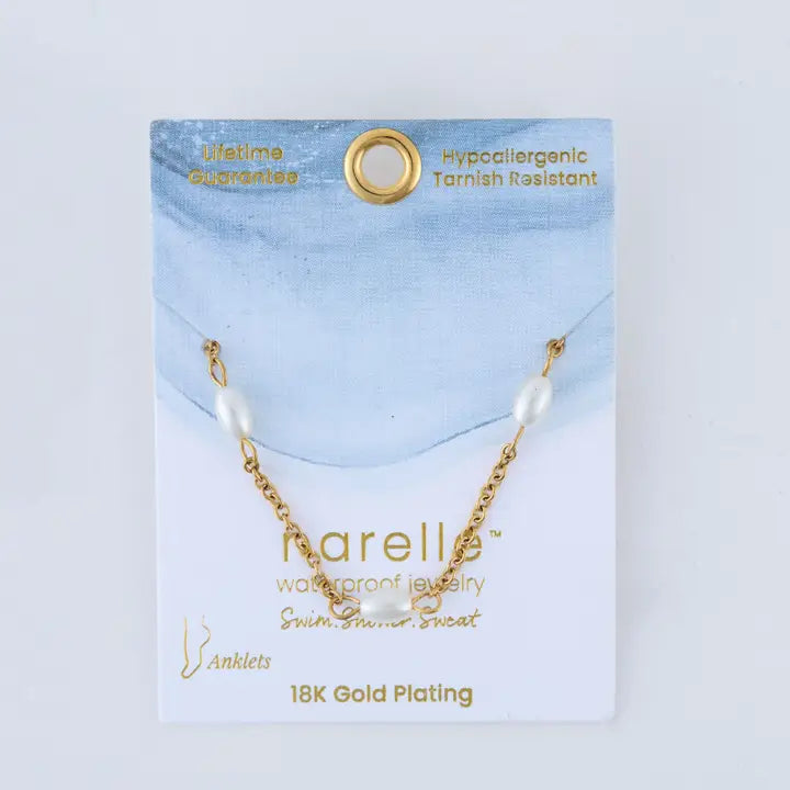 Dainty Pearl Anklet Gold L" 8 1/2 Narelle Waterproof Jewelry