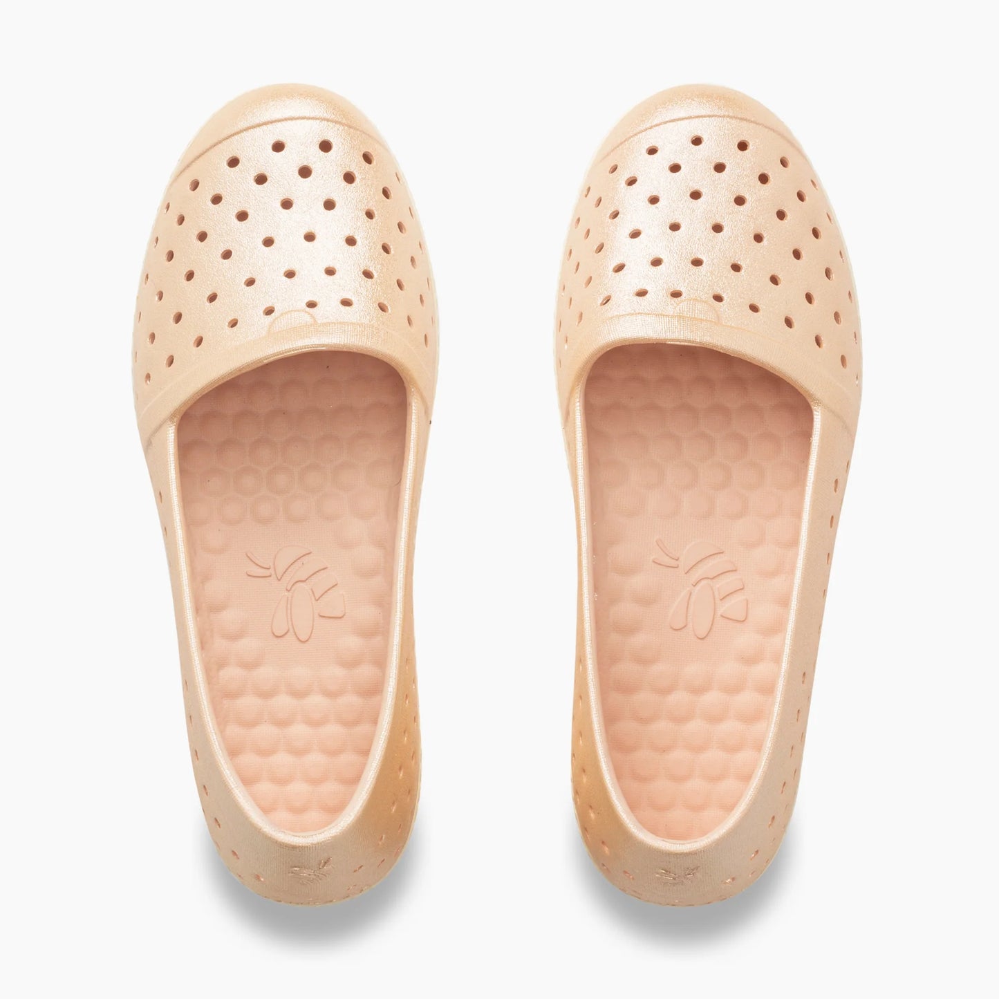Girls Espadrille Champagne Shimmer / Bone Graphics & Metallics Joybees Slide Size C10 Let's Bee Friends