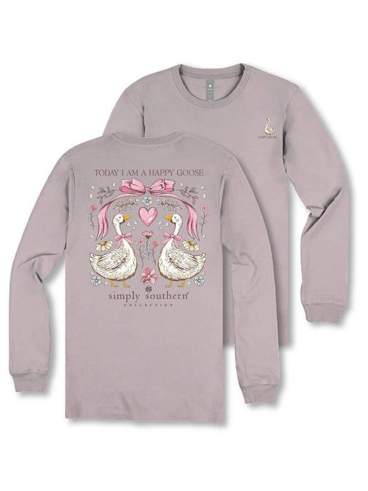 Pink Ribbon Happy Geese Driftwood Grey Long Sleeve Tee by Simply Southern