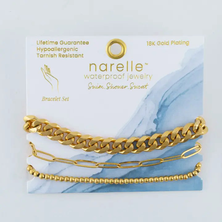 Curb Chunky, Paper Clip and CCB Chain Bracelet Set Extender" 11/2. L" 6 3/4 Narelle Waterproof Jewelry