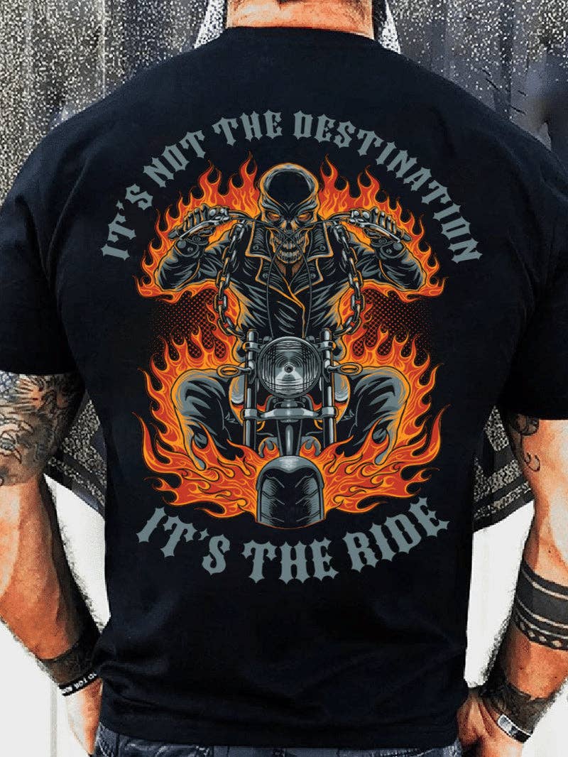 Skull Motorcycle It's The Ride Printed T-Shirt