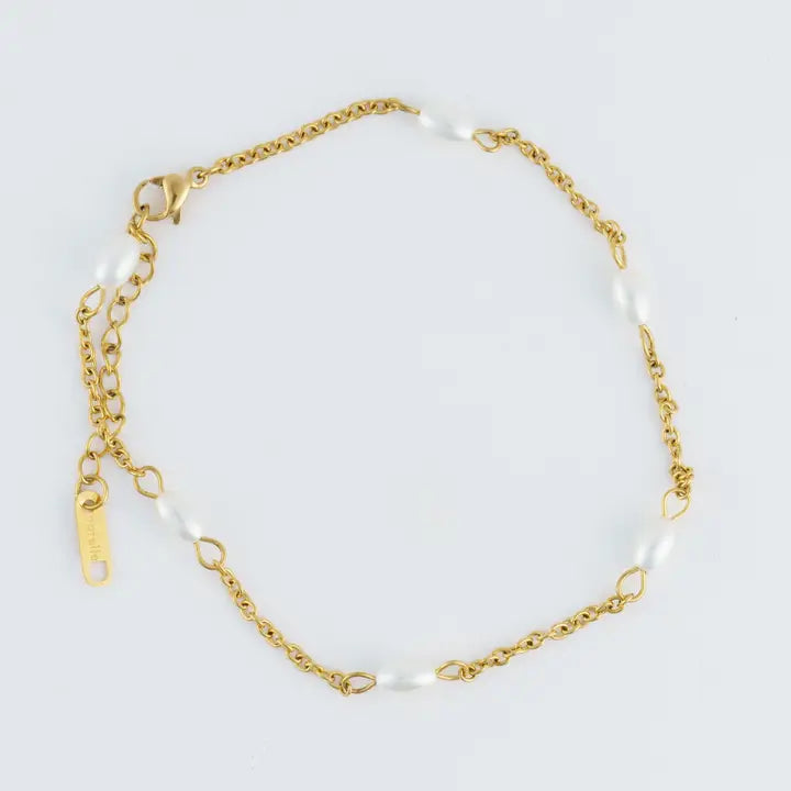 Dainty Pearl Anklet Gold L" 8 1/2 Narelle Waterproof Jewelry