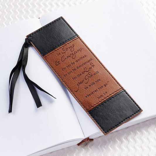 Bookmark Faux Leather Black/Brown Be Strong Josh. 1:9