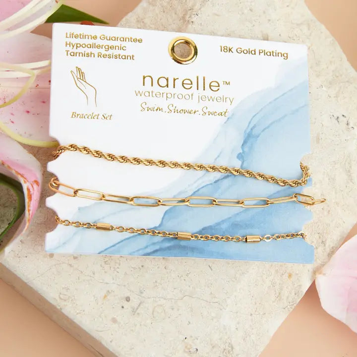 Paper Clip, Twisted and Dainty Chain Bracelet Set Extender" 11/2. L" 6 3/4 Narelle Waterproof Jewelry