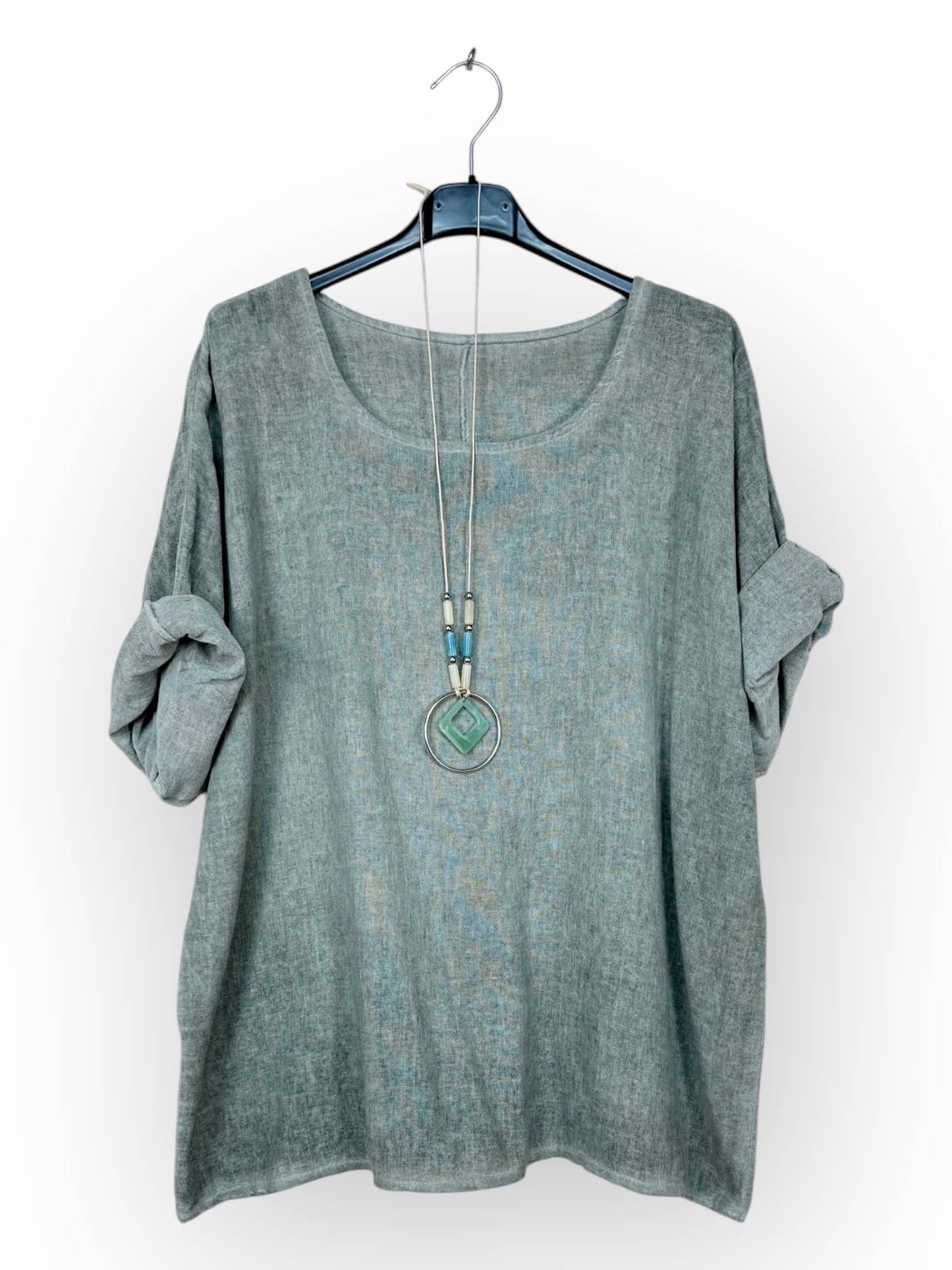 Washed cotton top with necklace Made in Italy