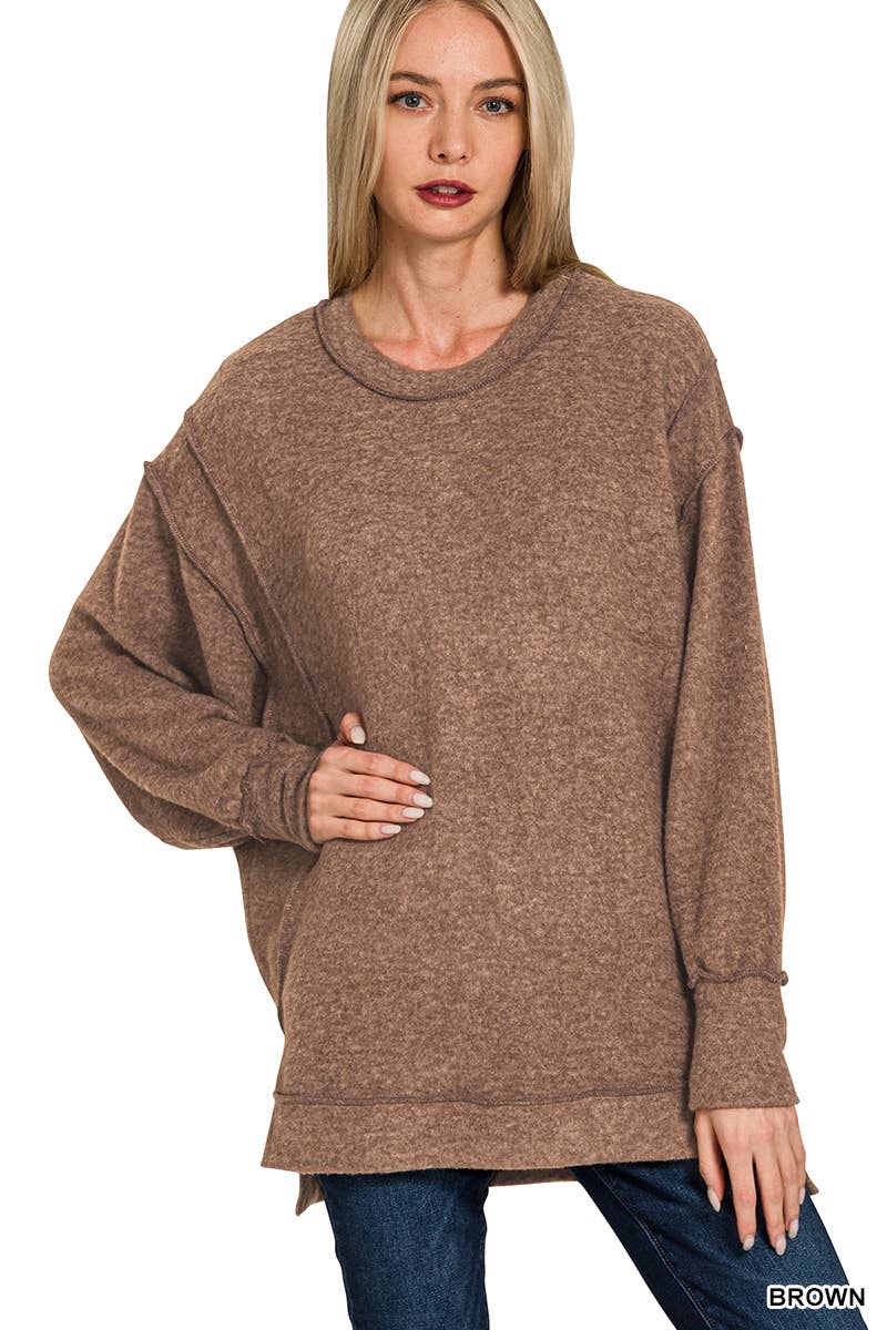 Brushed Melange Hacci Exposed Seam Sweater W/ Side
