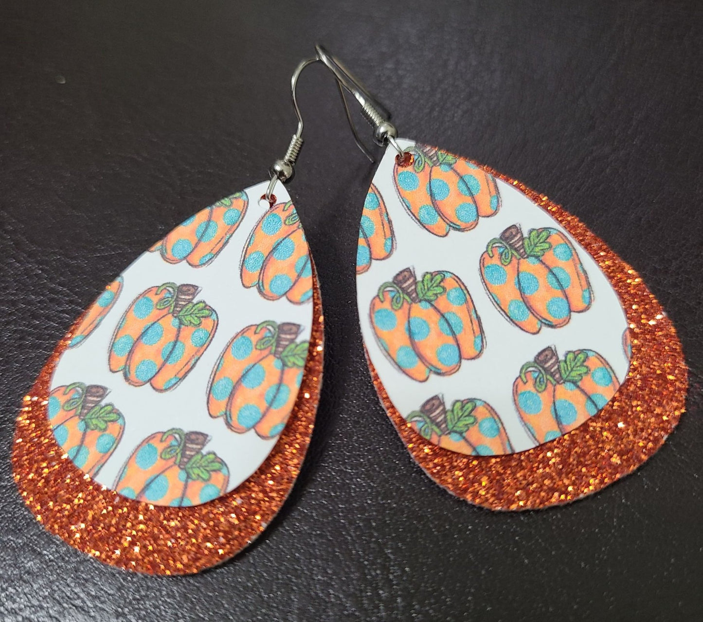 Pumpkin Teardrop Guitar Pic Earrings - Multiple Designs Each Pair Sold Separate