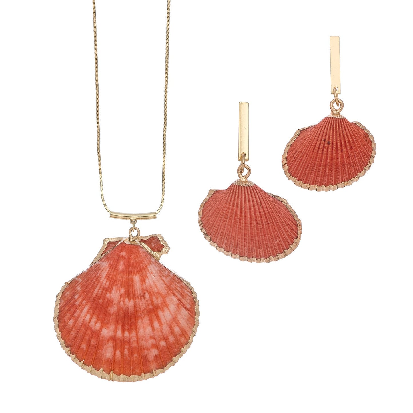 Gold Dipped Genuine Shell Necklace and Earring Set