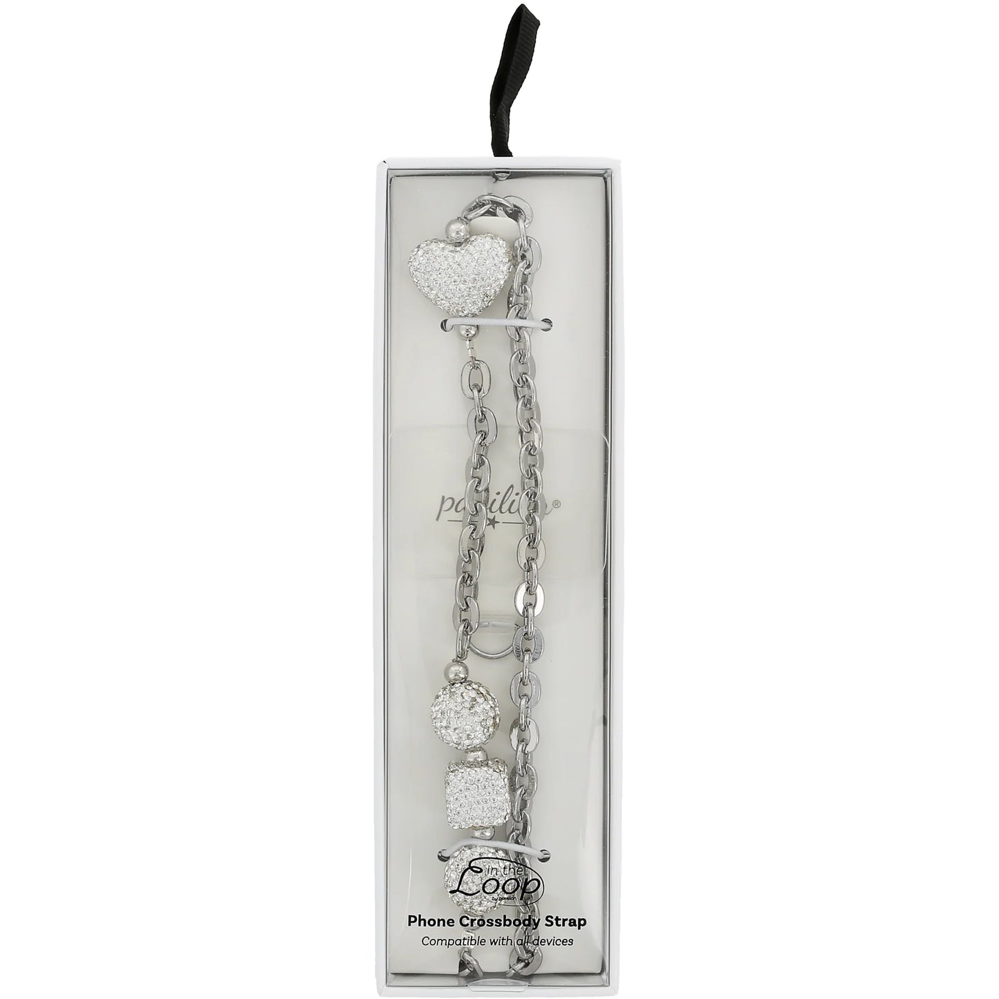 White Crystal Crossbody Beaded Silver Phone Chain