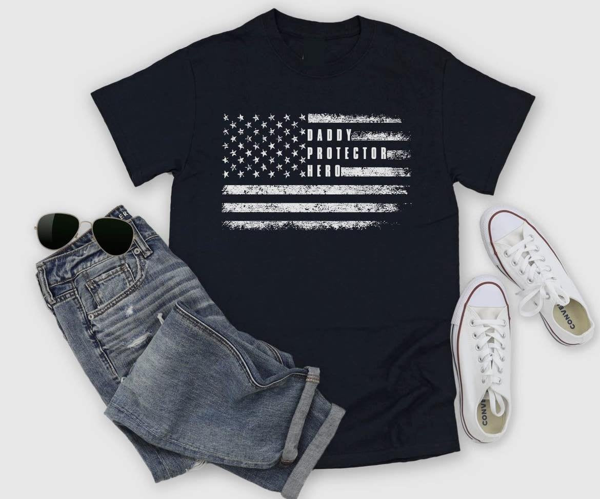 Daddy Protector Hero American Flag Short Sleeve T-Shirt