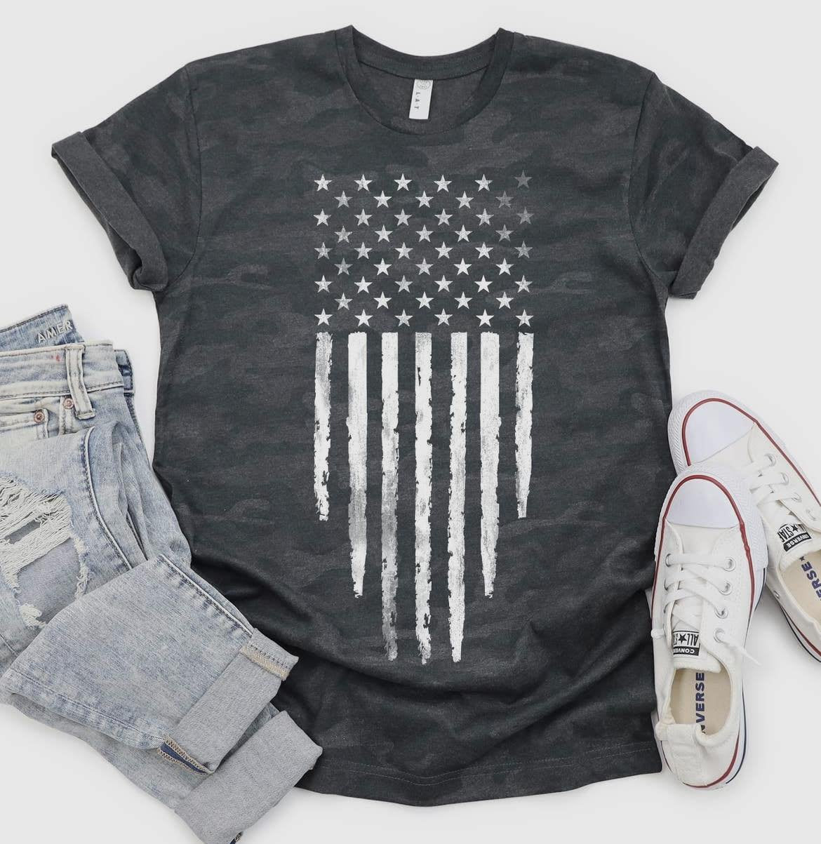 Camo American Flag Short Sleeve T-Shirt