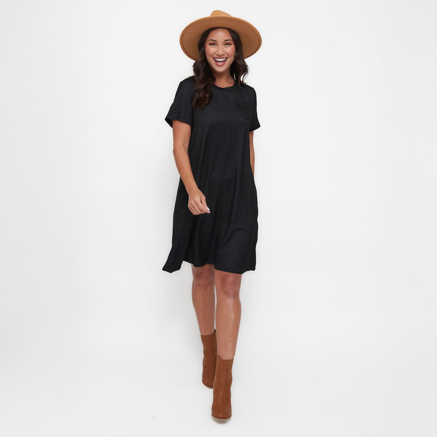 Linzey Stretch Denim Knee Length Tunic Dress