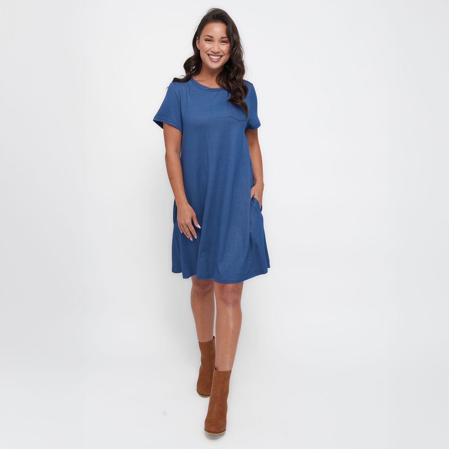Linzey Stretch Denim Knee Length Tunic Dress