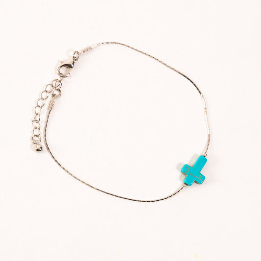 Alexis Genuine Stone Cross Charm Anklet