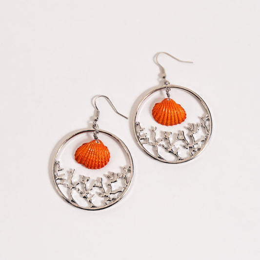 Naia Shell Charm Coral Hoop Drop Earrings