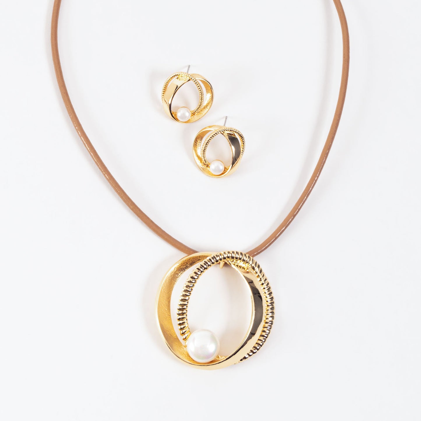 Finley Pearl 16" Ring Pendant Necklace & Earring Set