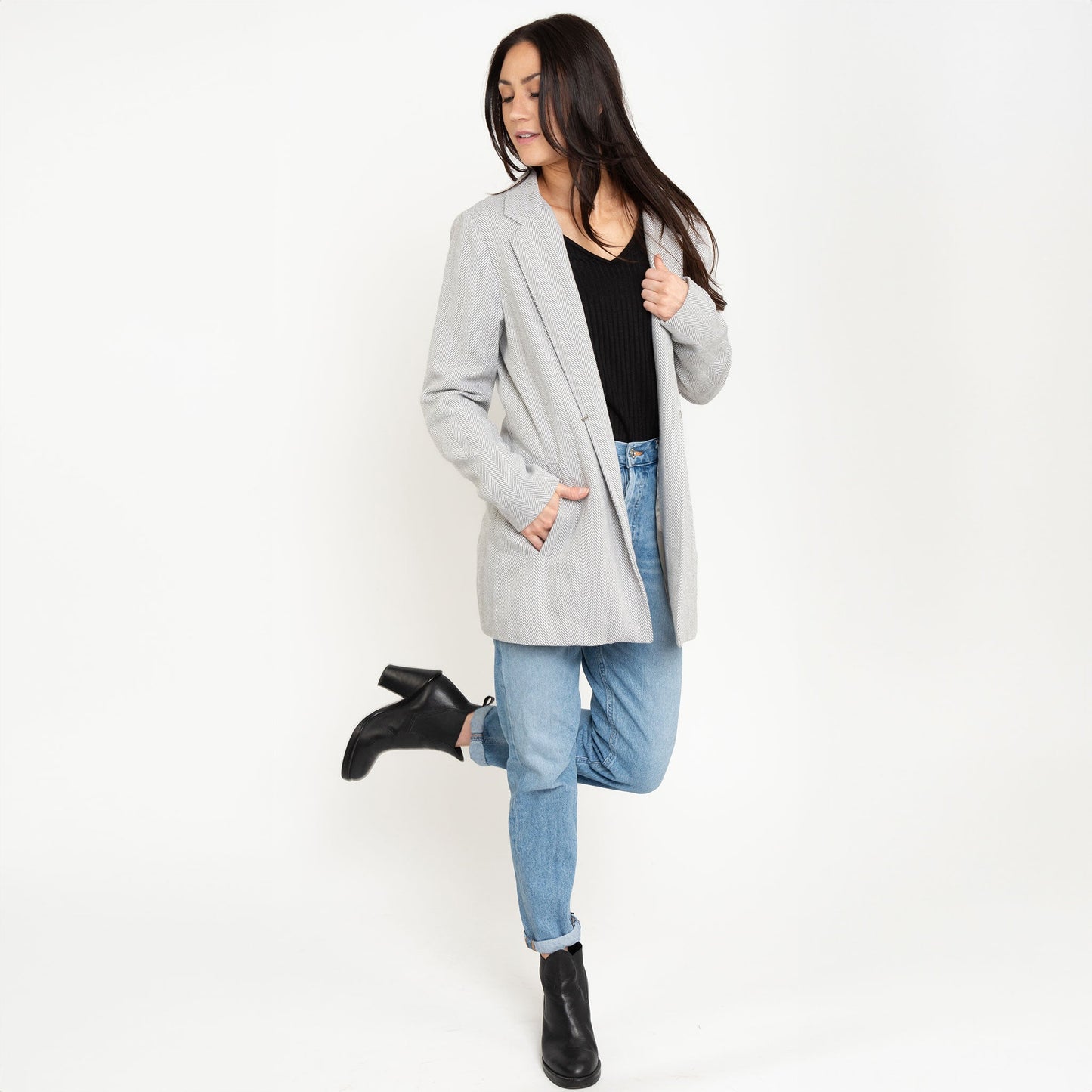Archer Long Sleeve Herringbone Long Length Blazer