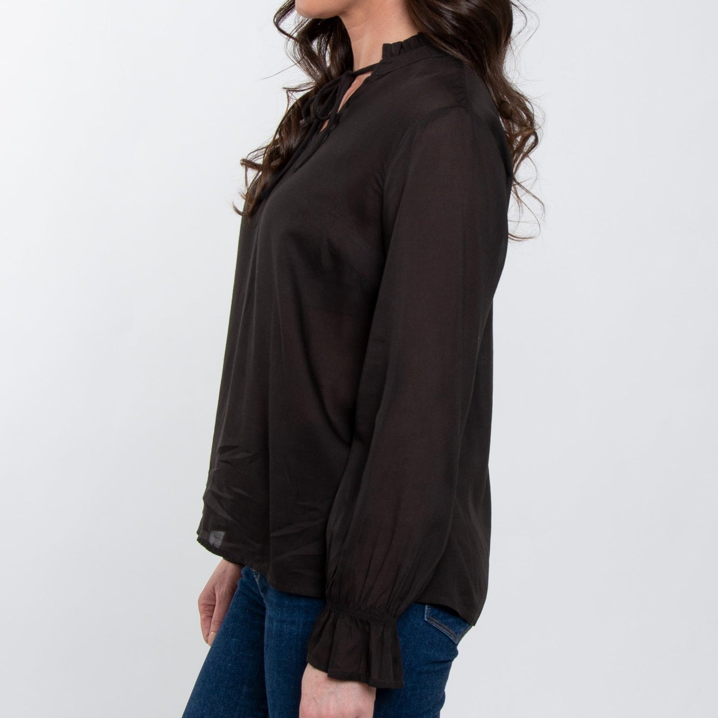 Merrick Ruffle Tie Keyhole Neck Long Sleeve Blouse