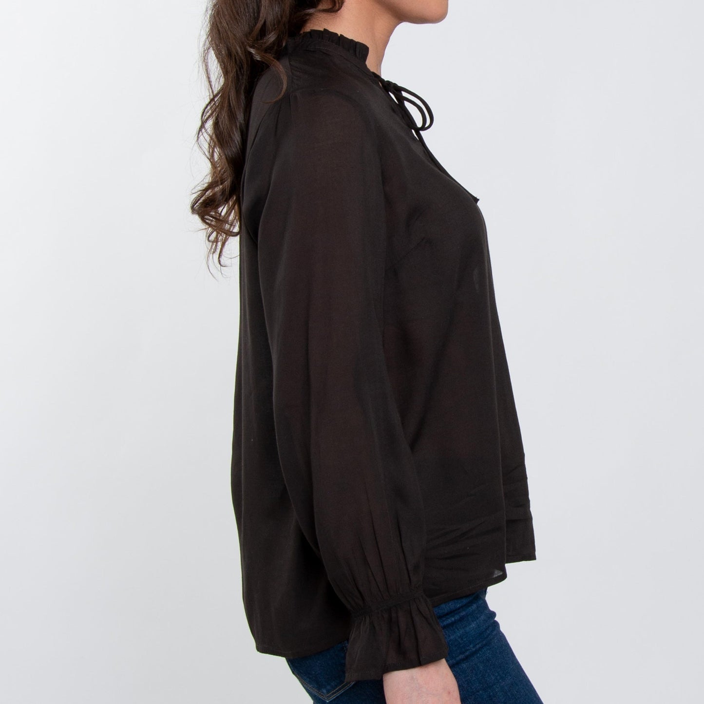 Merrick Ruffle Tie Keyhole Neck Long Sleeve Blouse
