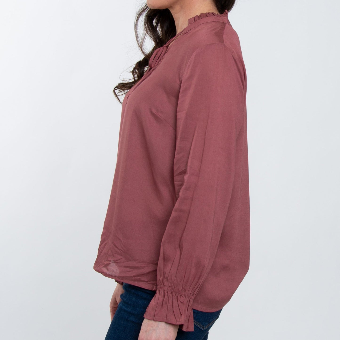 Merrick Ruffle Tie Keyhole Neck Long Sleeve Blouse