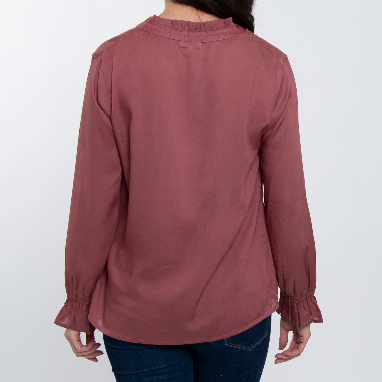 Merrick Ruffle Tie Keyhole Neck Long Sleeve Blouse