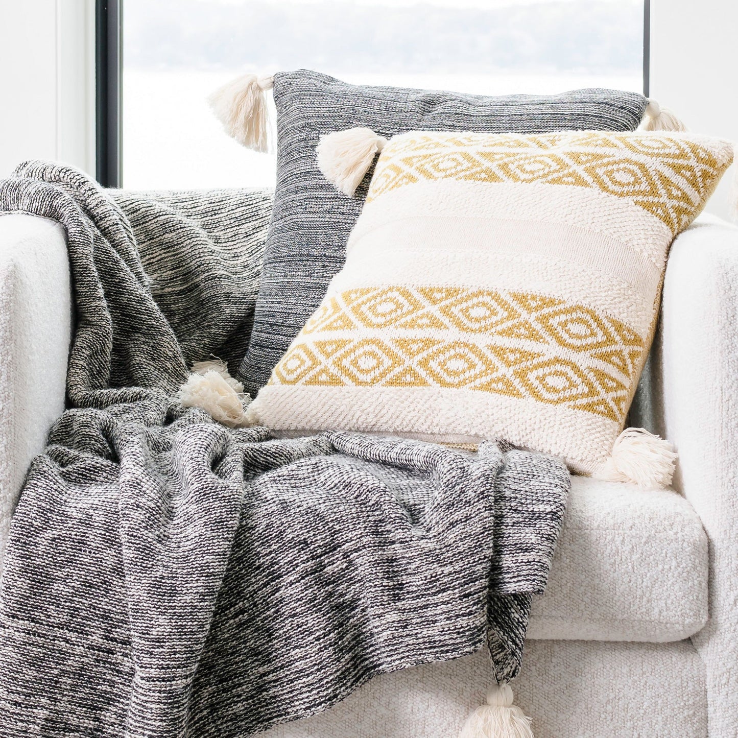 Necalli 18X18" Reversible Striped Cotton Throw Pillow