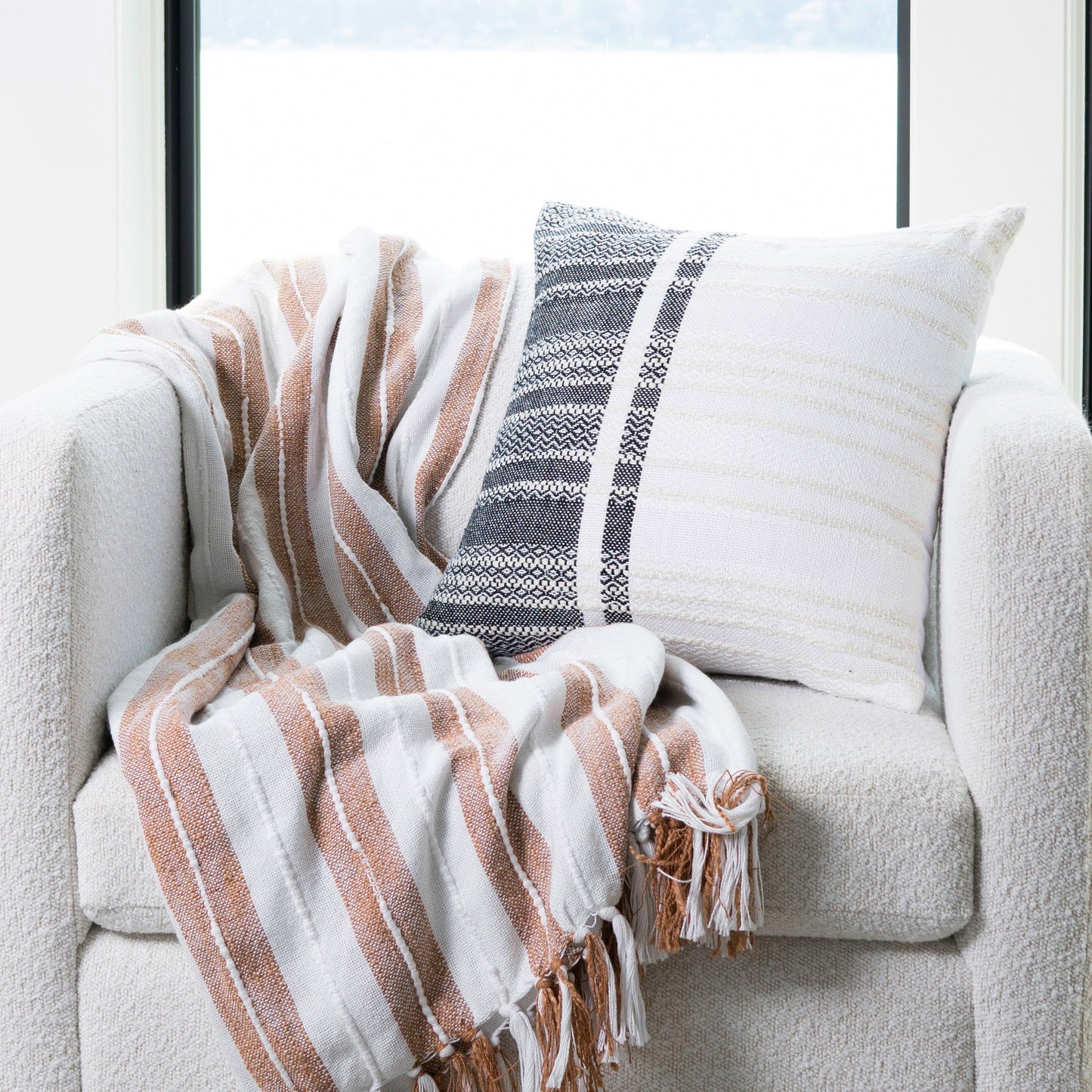Genevieve 18X18" Handwoven Striped In/Outdoor Throw Pillow