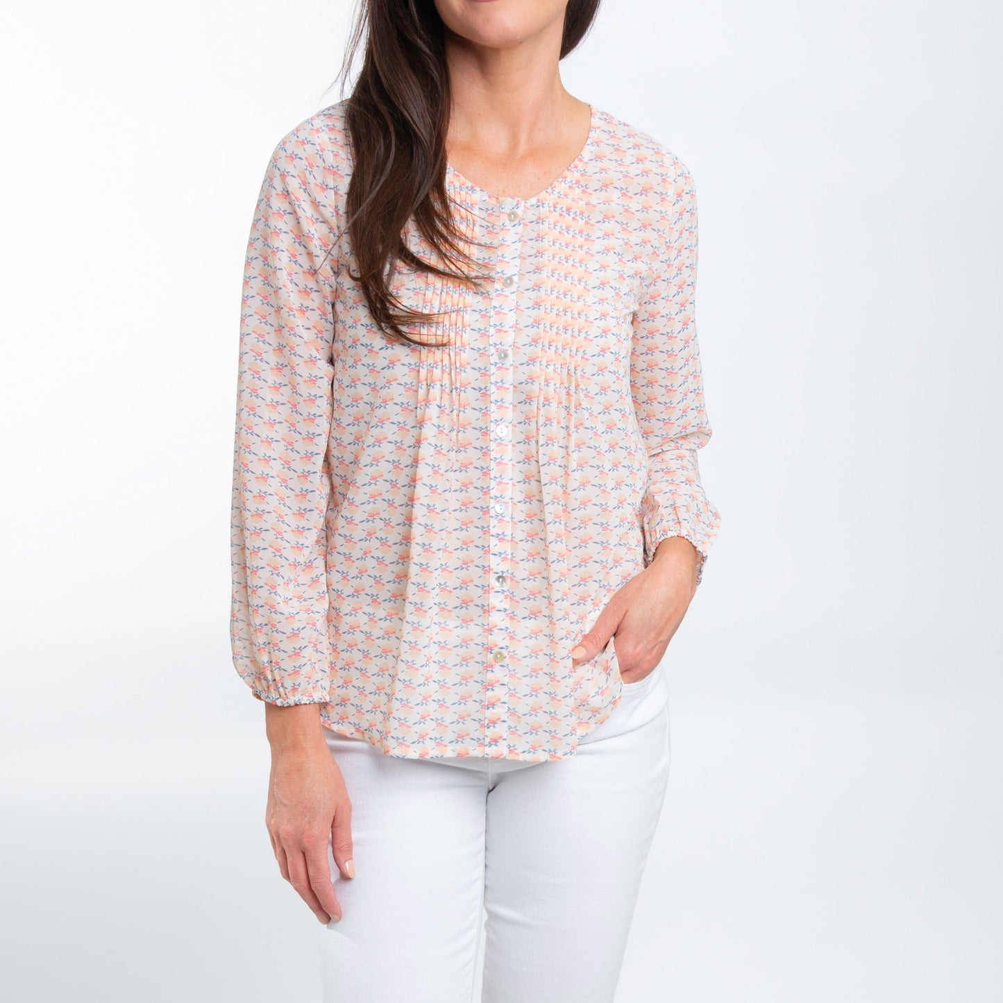 Jonna Long Sleeve Button Up Pintuck Blouse