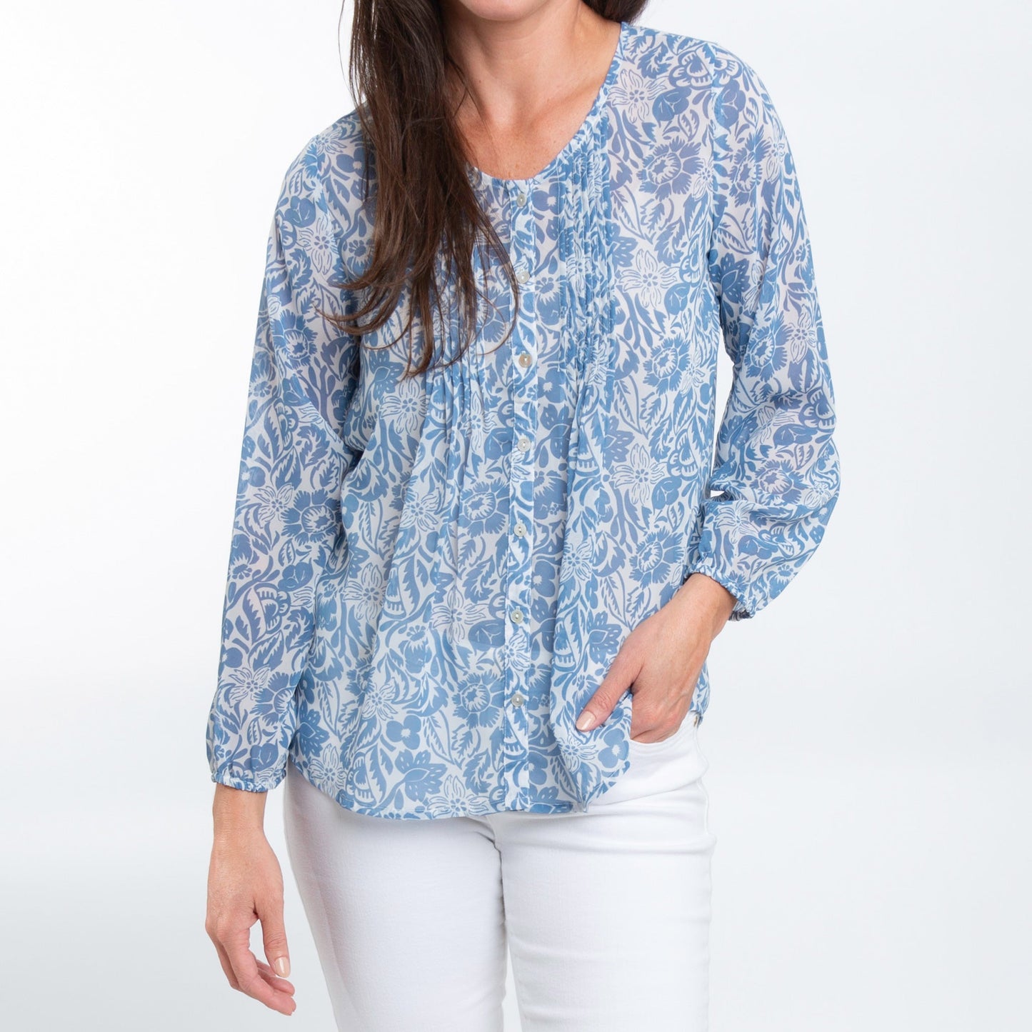 Jonna Long Sleeve Button Up Pintuck Blouse