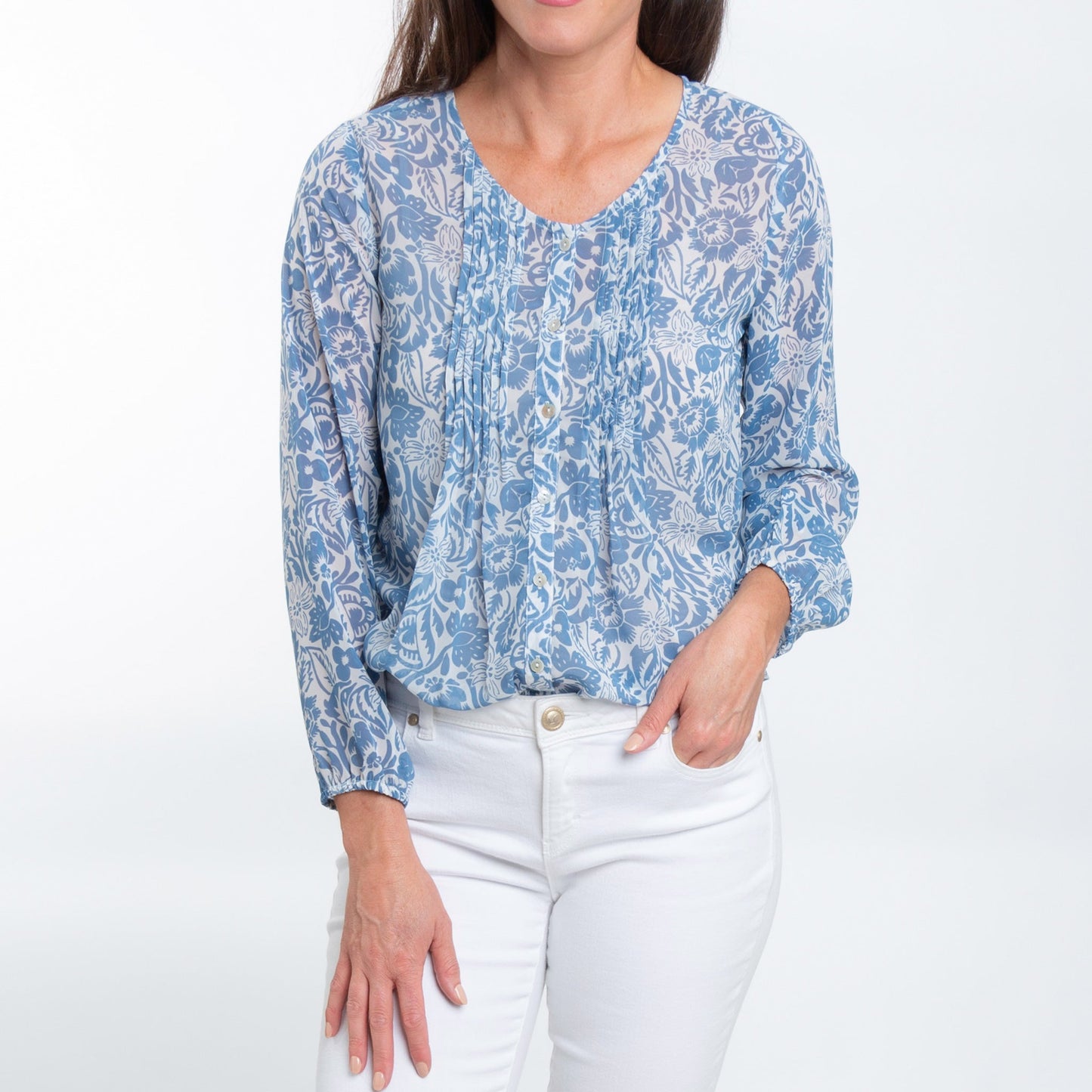 Jonna Long Sleeve Button Up Pintuck Blouse