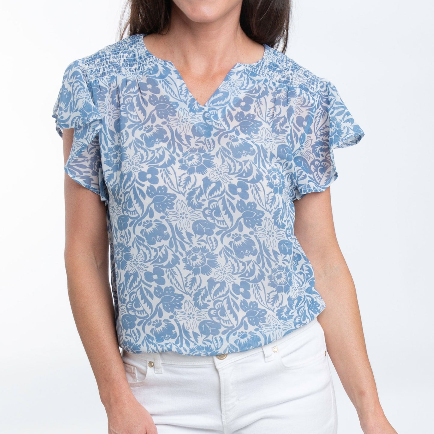 Petra Ruffle Short Sleeve V-Neck Blouse