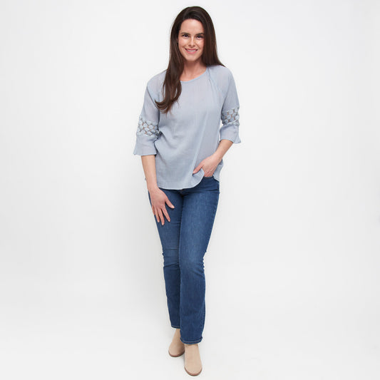 Skylah Celestial Blue Raglan Sleeve Blouse