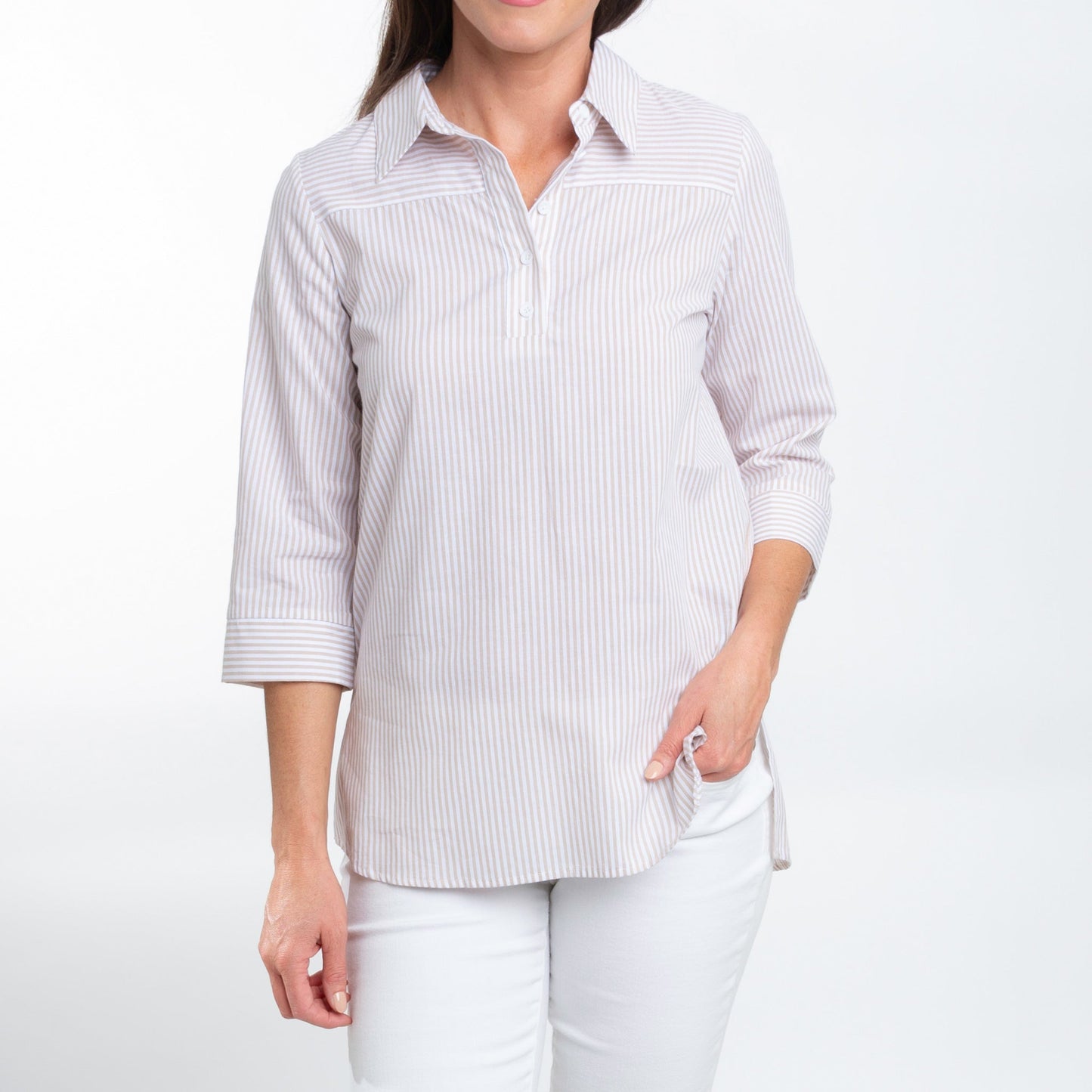 Lakelyn 3/4 Cuff Sleeve Collared Cotton Blouse