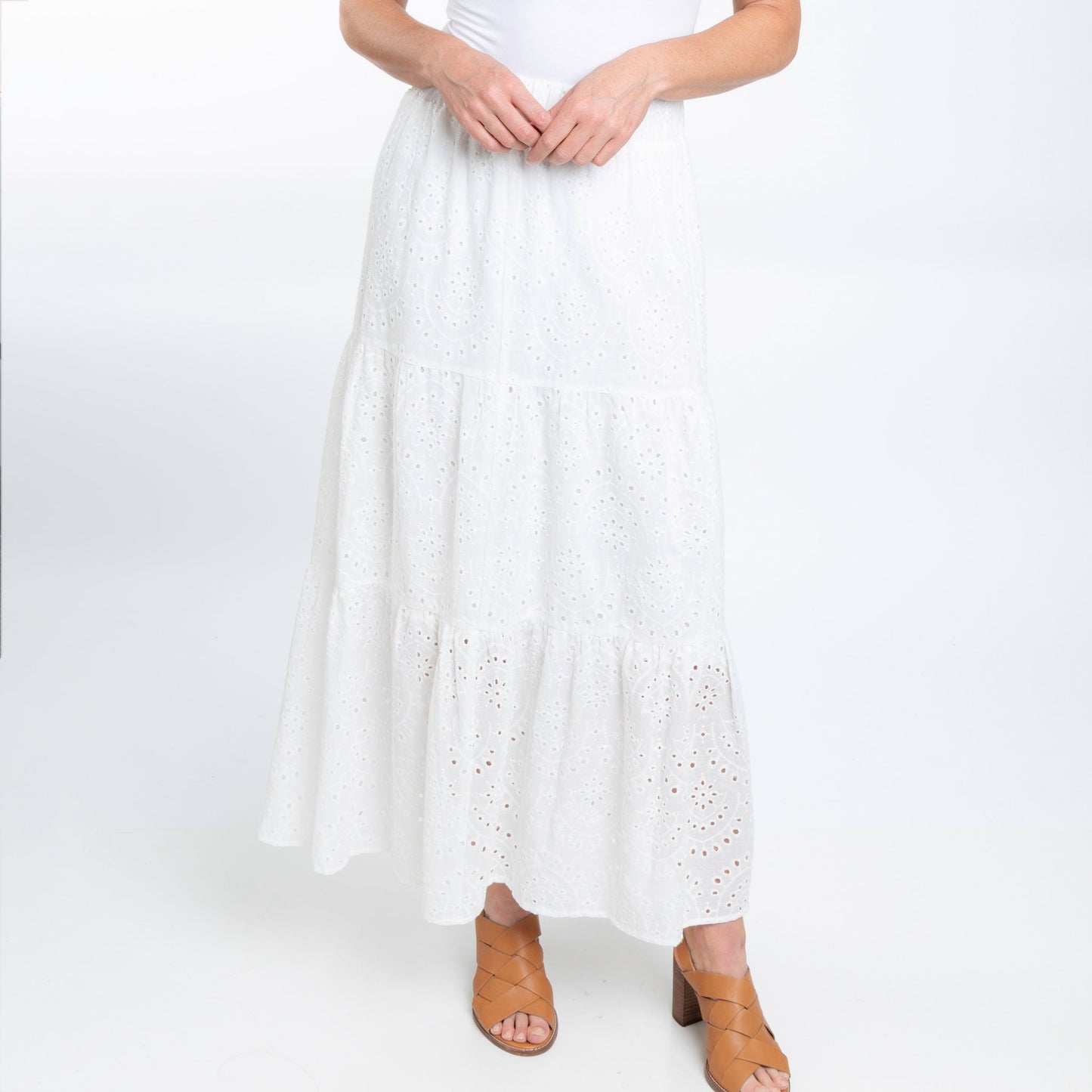 Solange Embroidered Eyelet Paneled Maxi Skirt