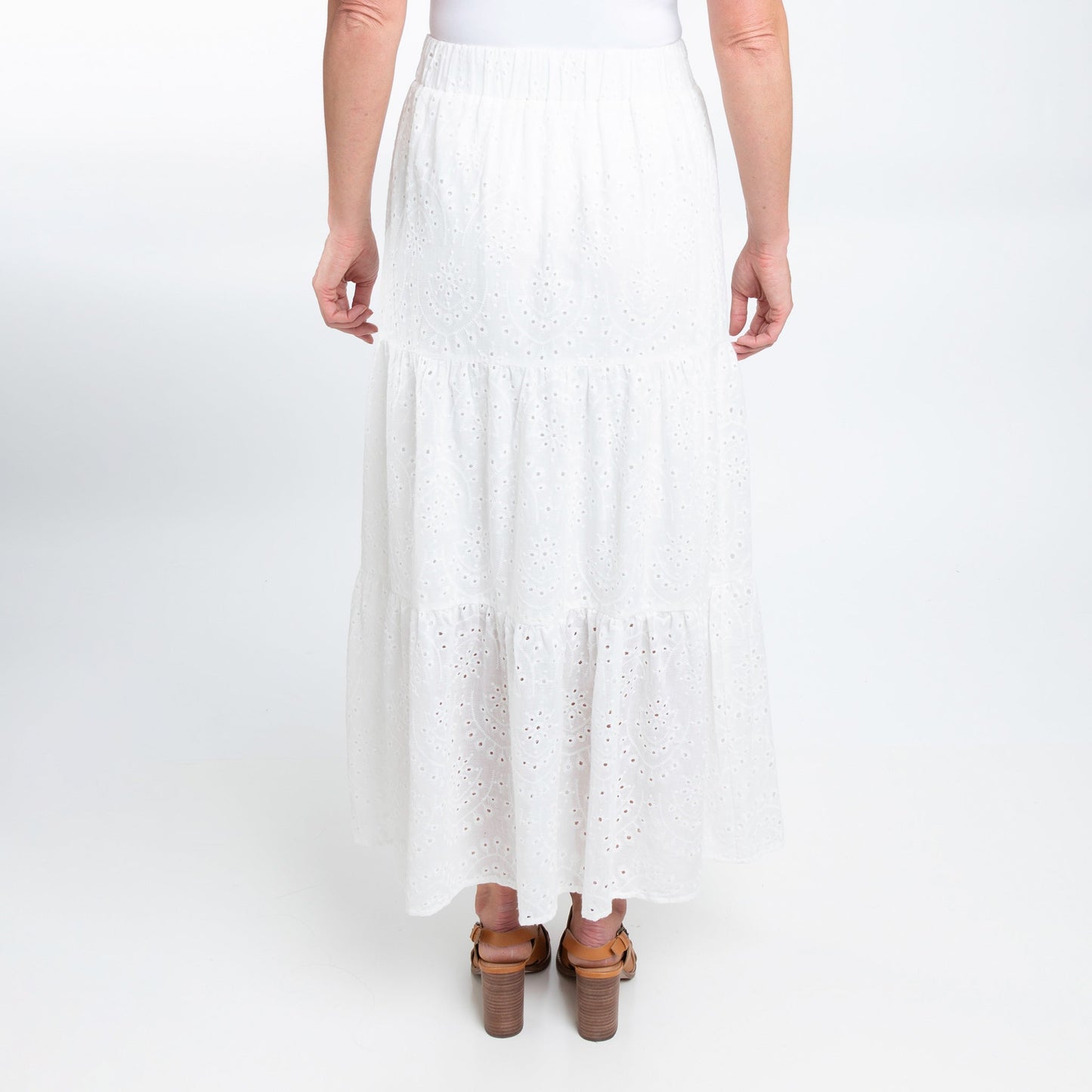 Solange Embroidered Eyelet Paneled Maxi Skirt