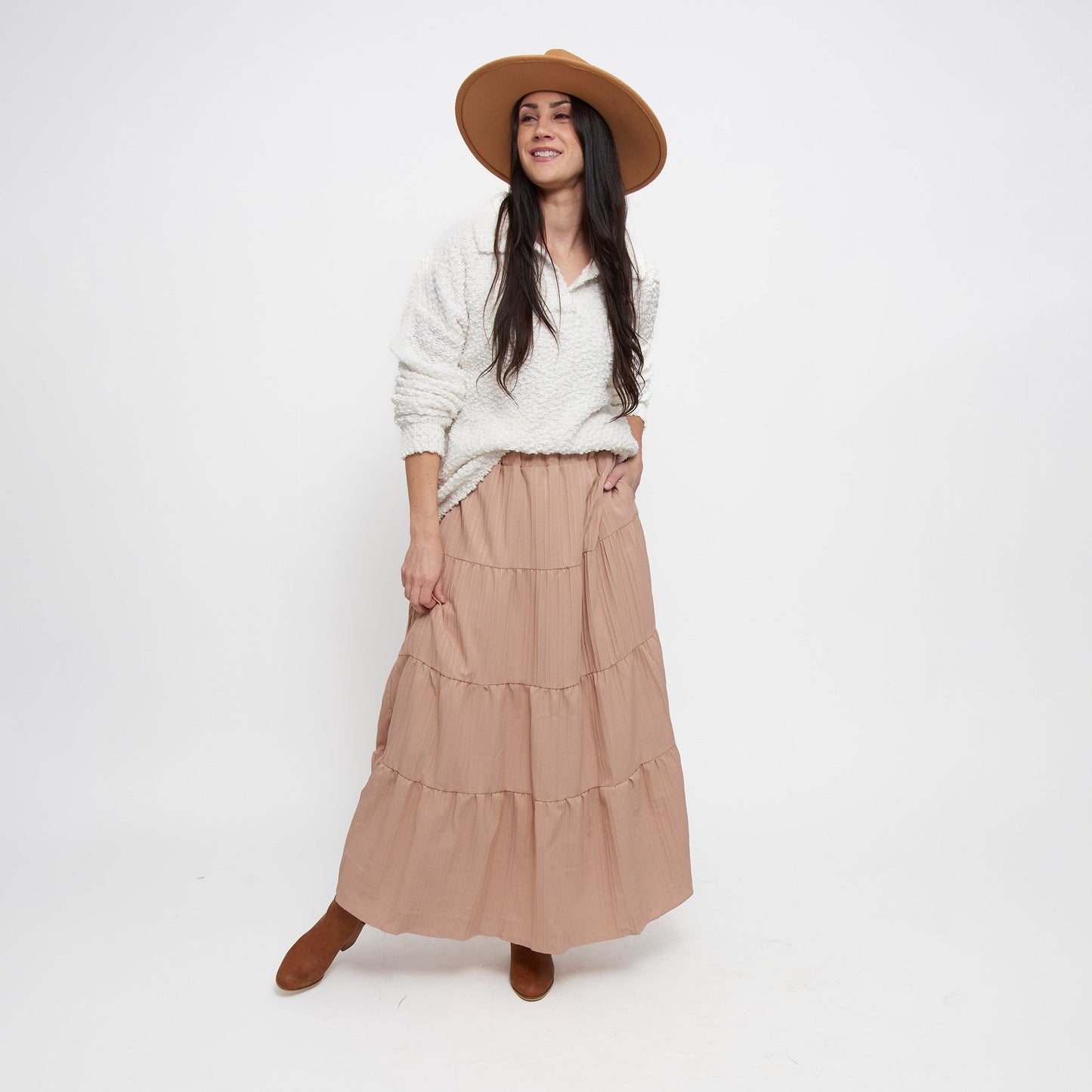 McKay Tiered Rosewater Maxi Skirt with Pockets