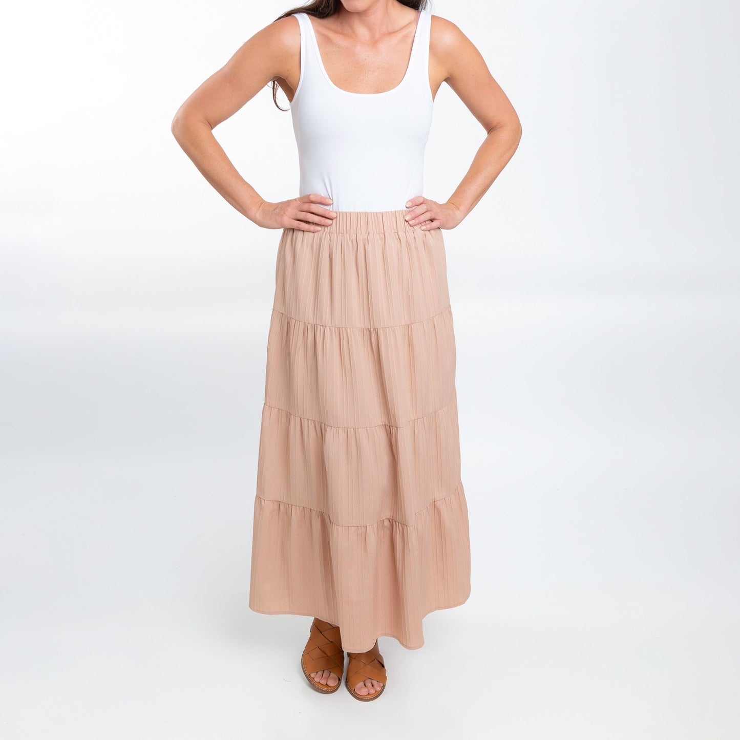 McKay Tiered Rosewater Maxi Skirt with Pockets